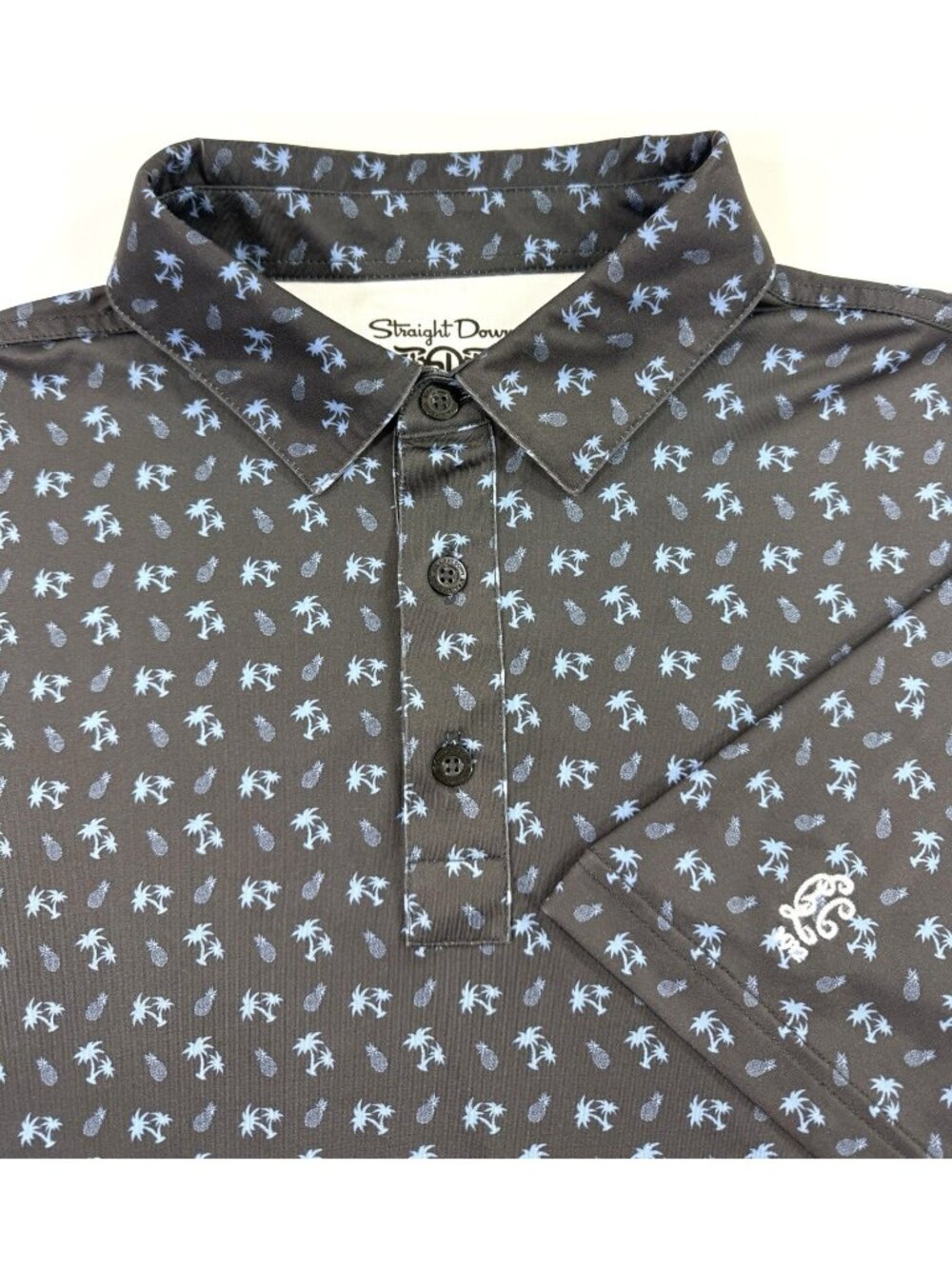 Straight Down Mens Golf Polo Lakewood Country Club Texas Sz Large Tropical Print